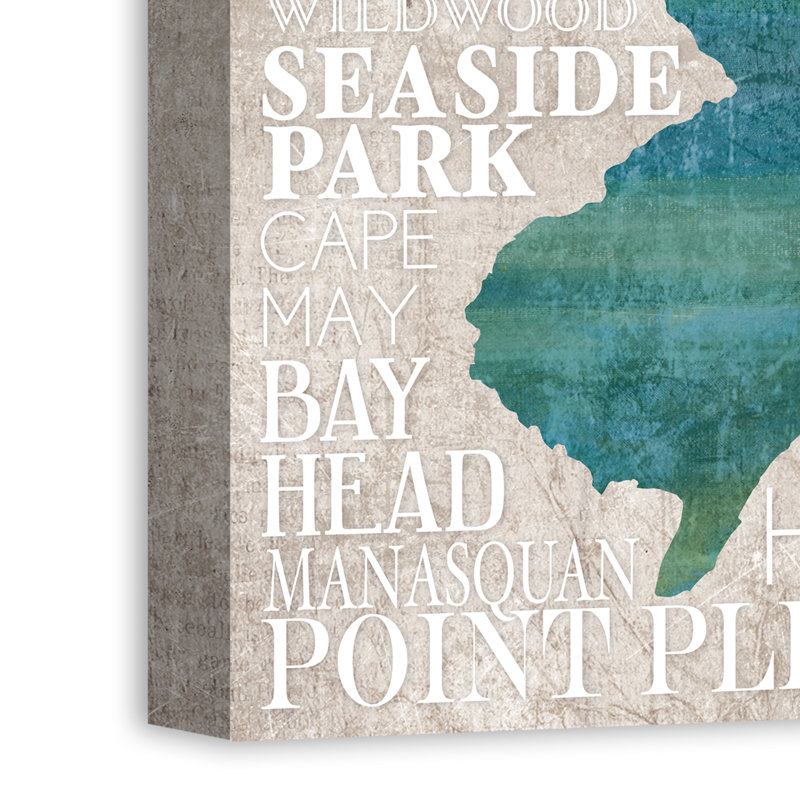 Jersey Shore Cities - reproduction d'art textuel sur toile, H 20 po x l 16 po, Toile tendue