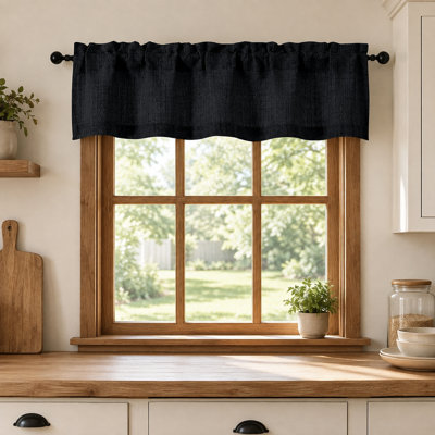 Black Valances for Windows 1 Pcs, Light Filtering Textured Farmhouse Short Small Valance Curtains for Bathroom Basement Living Room Bedroom, Rod Pocket Half Curtains for Windows, 52Wx12L Inch