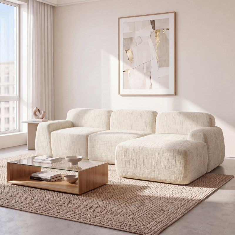 3 Seater Chenille Sofa, Beige
