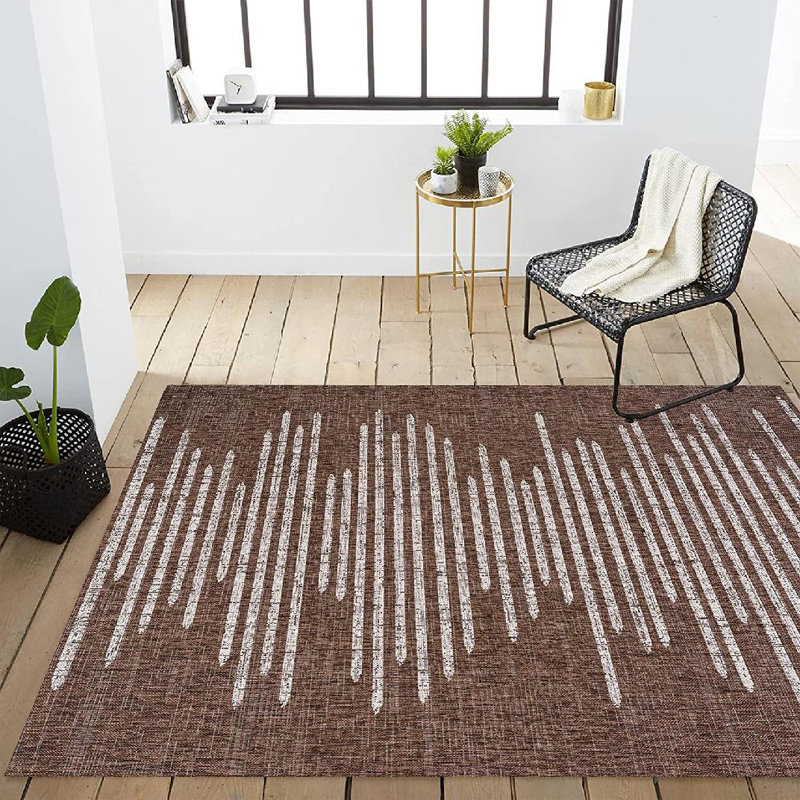 Dungannon Berber Stripe Geometric Brown/Beige Indoor/Outdoor Rug, Rectangle 3'1" x 5'