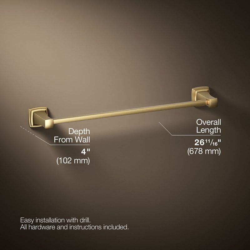 Riff Wall Mounted Towel Bar, 24"W, Vibrant Brushed Moderne Brass
