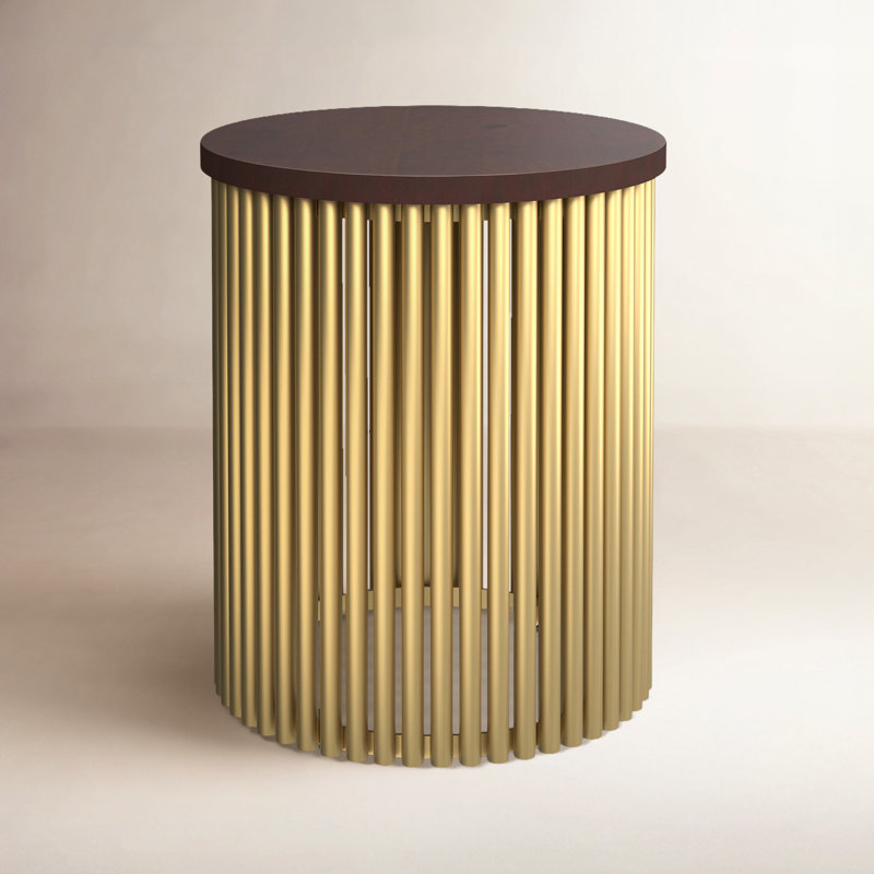 Table de bout en bois massif Demy, Plateau cognac / base dorée, H 21,3 po x l 17,5 po x P 17,5 po