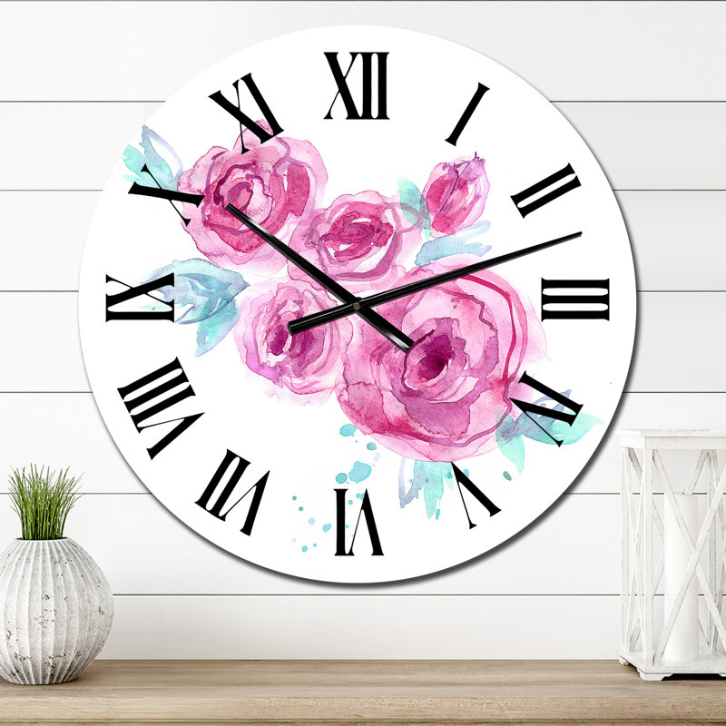 Roses roses sur fond blanc - Horloge murale traditionnelle, Petit