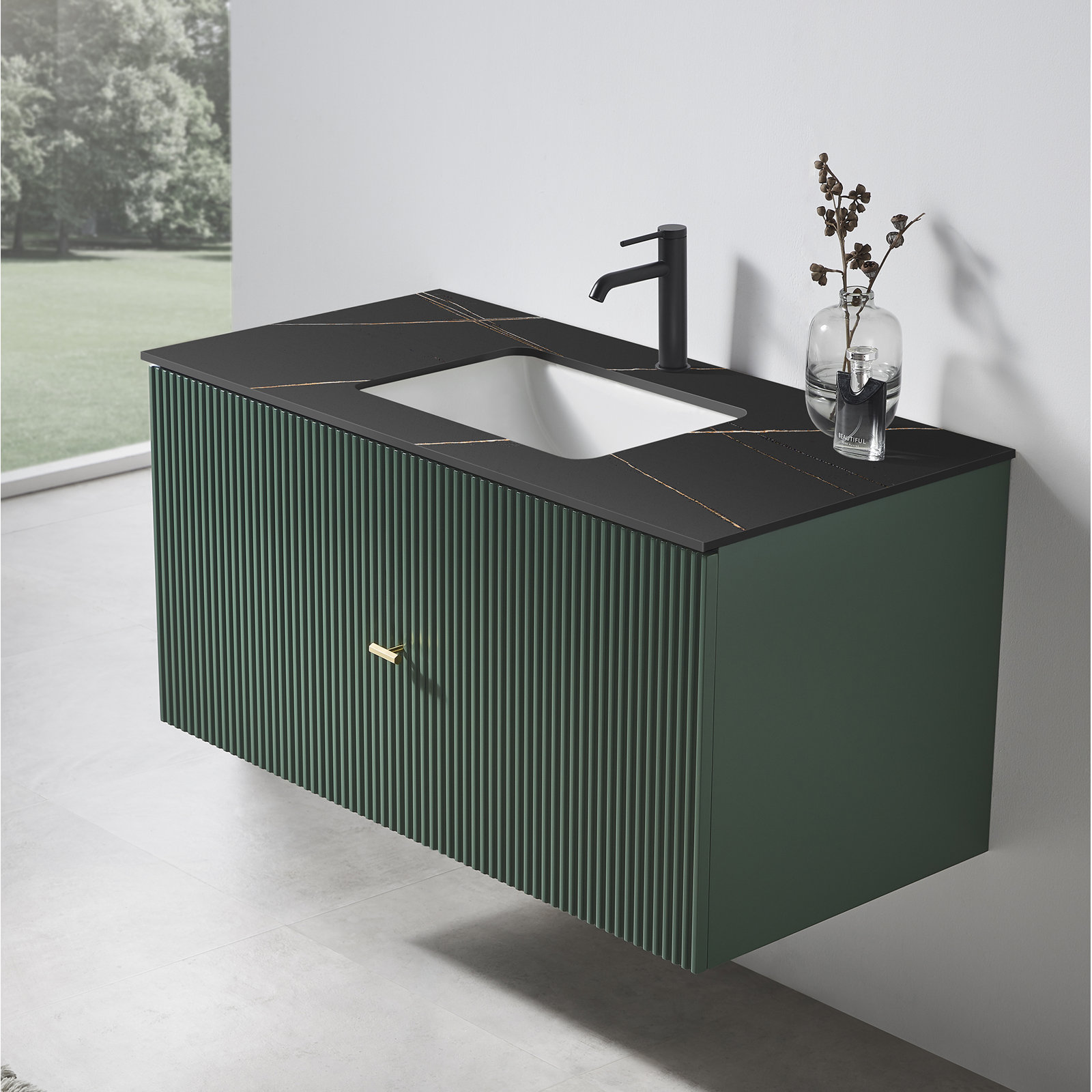 Jamell 42" Single Bathroom Vanity, Forest Green, Black