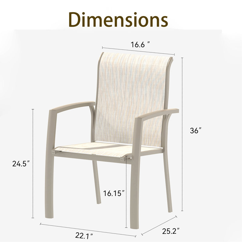 Weather Cream Color Metal Outdoor Patio Chairs Of 2 Ideal For Garden Stackable Breathable - 22.1"L X 25.2"W 36"H 400 Lbs Capacity Dining Porch