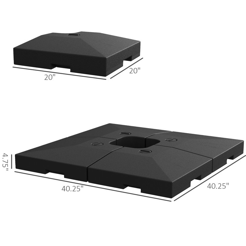 Patio Umbrella Base, 4 Pieces, Heavy-Duty Offset Style, 176 Lbs Water/264 Sand Capacity, Black, And Strong Material , 4, Black