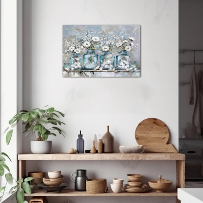  Fleur, toile, art rustique campagnard, photos florales bleu pâle rétro, impression de campagne sereine, nature morte, peinture pour salon, salle de bain, décoration murale, 12 x 16 po