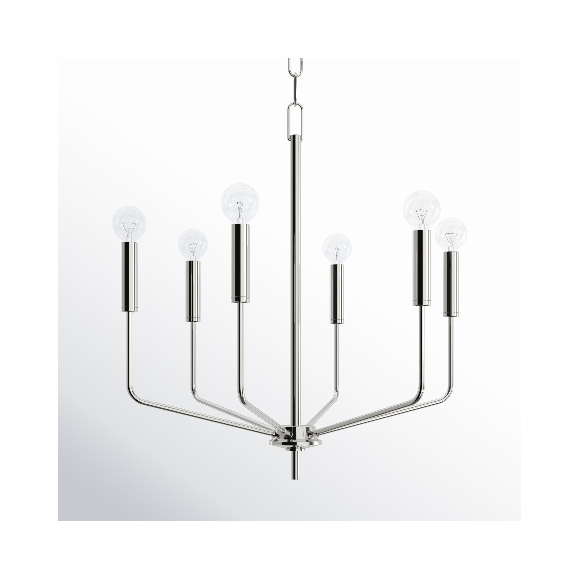 6 - Light Metal Chandelier,  Polished Nickel