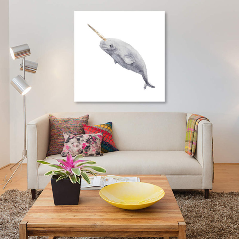 « narwhal », impression sur toile tendue, H 12 po x l 12 po x P 1,5 po, Toile tendue, Pas de tapis