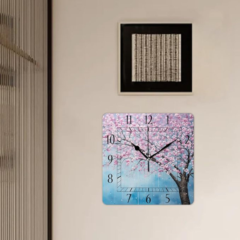 Decorative Wall Clock 10 Inch Silent Square Clocks For Home Living Room Kitchen,Llama Painting Tree Image