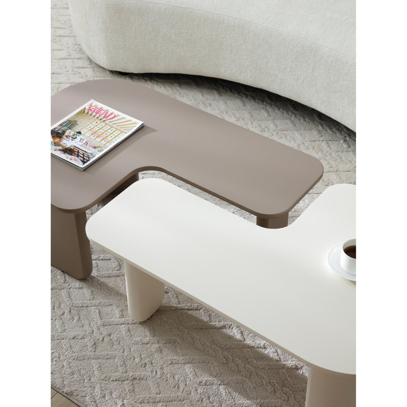 Table basse modulaire moderne de 2 pièces, tables de combinaison avec peinture multicouche, côté kaki et blanc pour le canapé, appartement de salon central polyvalent, pieds améliorés et courbés, coffre-fort