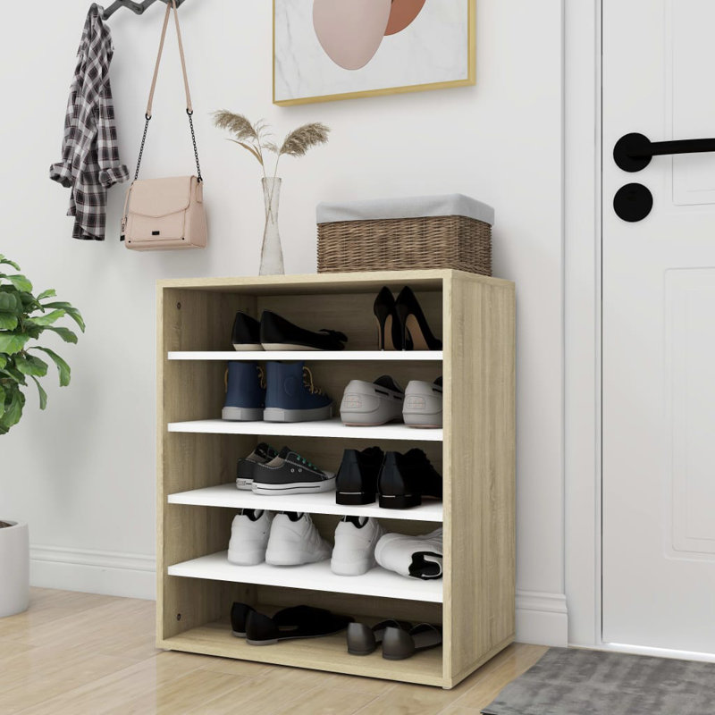  Shoe Cabinet High Gloss White 23.6X13.8X27.6" Engineered Wood, Sonoma Oak