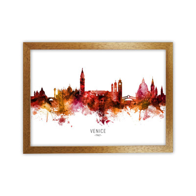 Venice Italy Skyline Red City Name by Michael Tompsett - Print