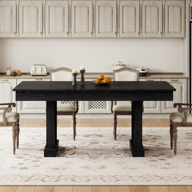 Spacious 71-Inch Dining Table for 6-8, Rectangular Wooden Table with Double Pedestal Base, 2 Storage Drawers, Black