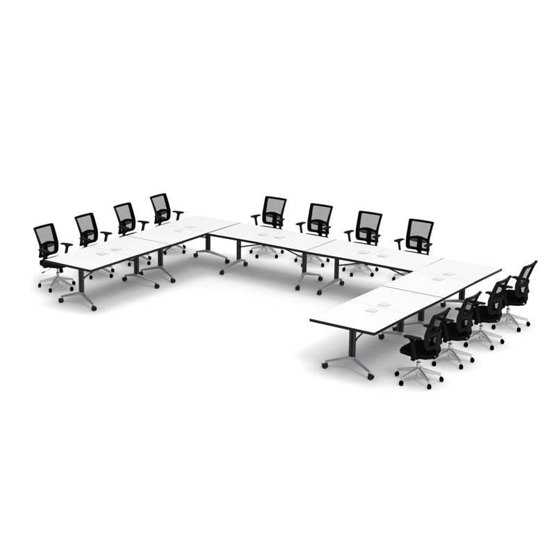 Rectangle 12 Person Flip Top 72'' L Modular Training Table and Chair Set with Casters and Modesty Panel and Cable Management