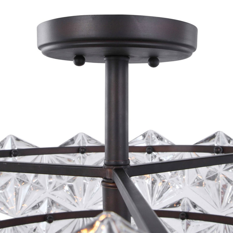 Lustre rond clair, Bronze antique, Givré, 14 po de diamètre x 12 po de hauteur