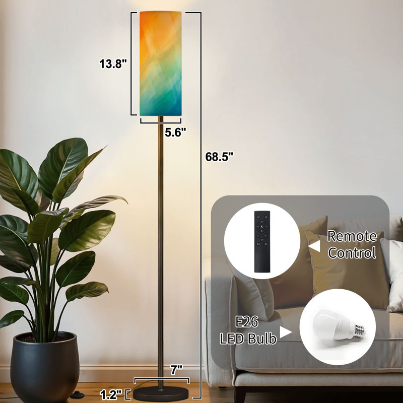 Lampe sur pied en verre abstrait bleu sarcelle créatif à intensité variable moderne avec télécommande et pédale abat-jour abat-jour grand poteau d'angle pour le salon, la chambre et le bureau