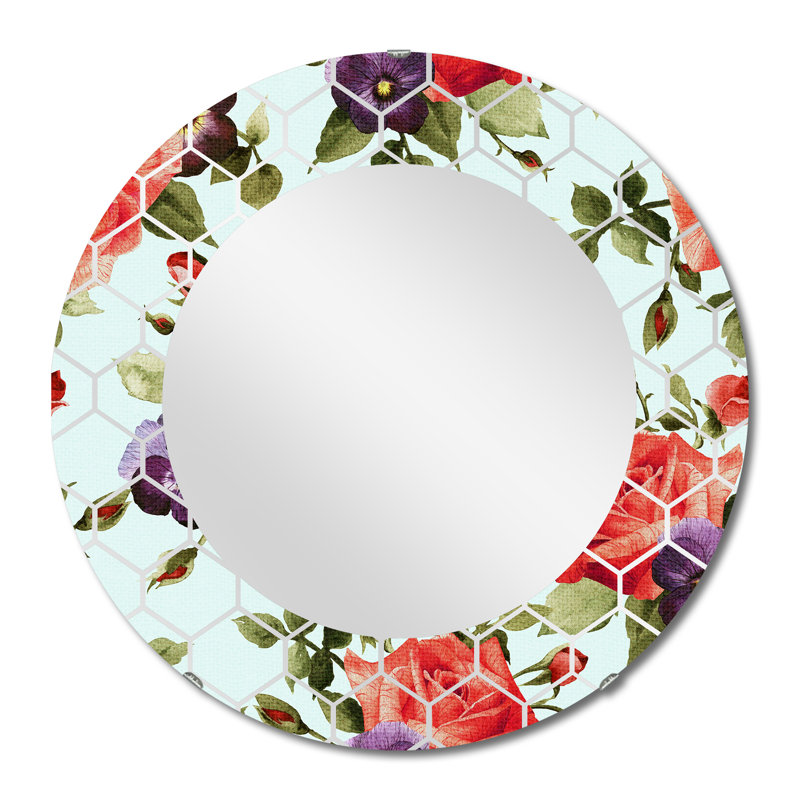 Fleurs rouges rétro - miroir mural traditionnel, 24 po x 24 po