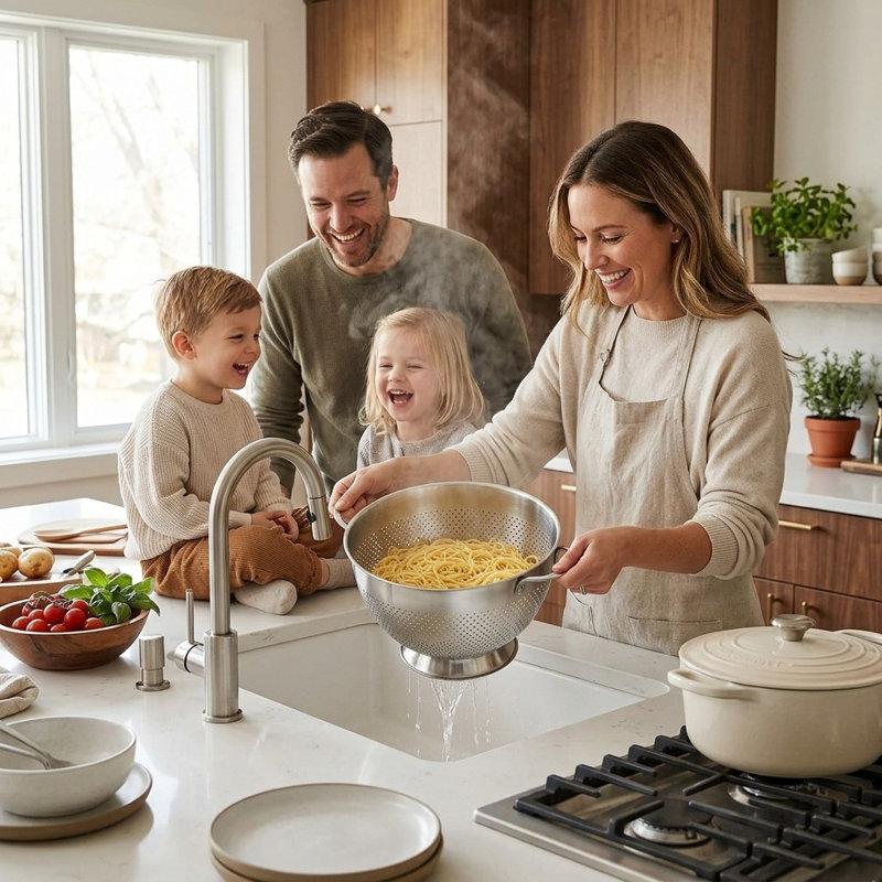 5-Quart Stainless Steel Kitchen Colander with Oversized Handles