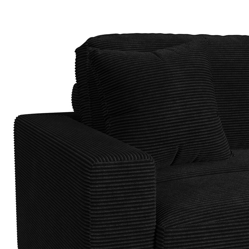 Ellerman 6PC Sectional Set With RHF Chaise In Steno Black, Right Hand Facing