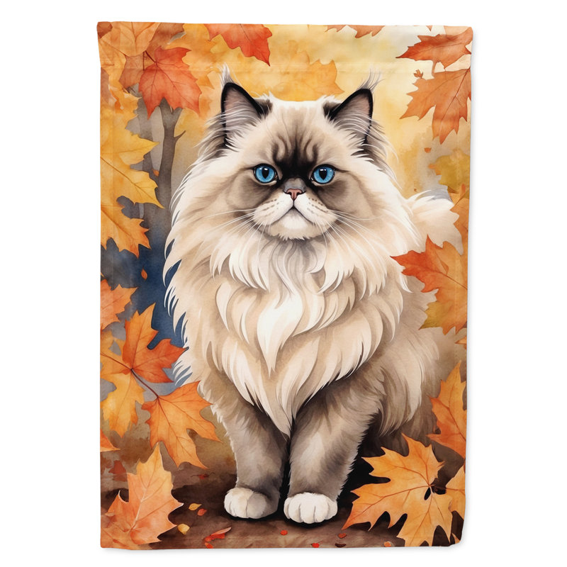 Chat en feuilles d'automne drapeau de jardin, Colorpoint Longhair