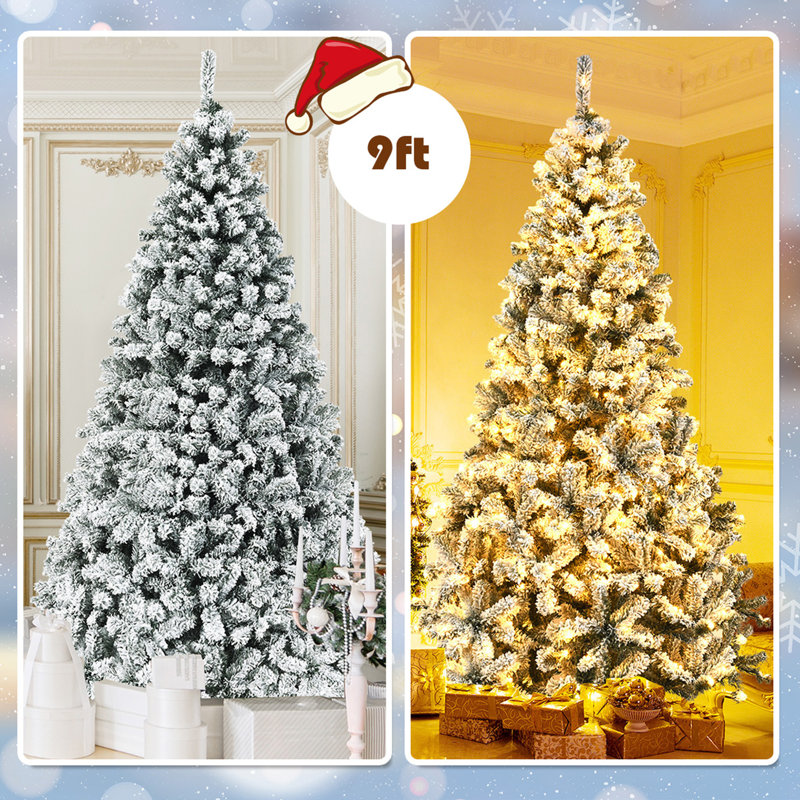Arbre de Noël artificiel pin blanc avec 250 lumières claires / blanches, H 9 pi
