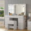 Dressing Table with Power Outlet and LED Mirror, 11 Drawers, 3 Lighting Modes, Glass Top, Stool-1550760444