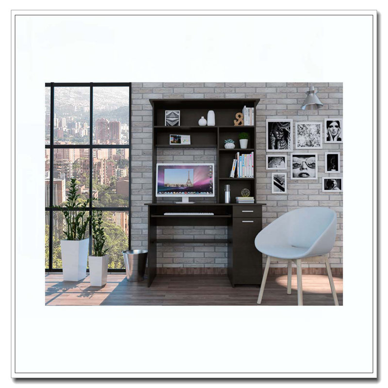 Bureau d'ordinateur à 7 tiroirs avec huche Black Wengue, Noir
