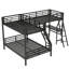 Twin over Full Bunk Bed with Loft Attached 117.3x78x67 inches Metal Single Piece Triple Bunk Bed Black with Desk and Metal Guardrails