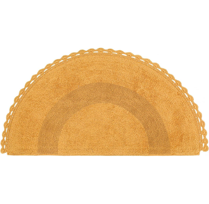 Half Circle Boho Cotton Rug - Handwoven Crochet Border | 22x42" | Machine Washable | Linen, Honey Mustard