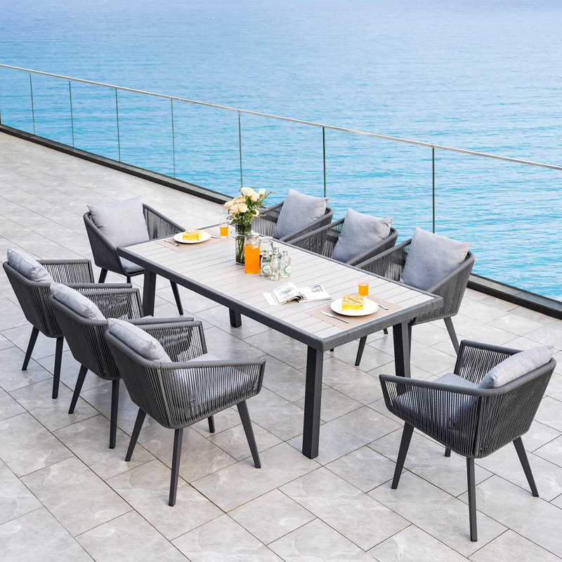 Rectangular Patio Dining Set with Cushions, 79.5" x 35.5" x 29.9", Grey/Dark Grey