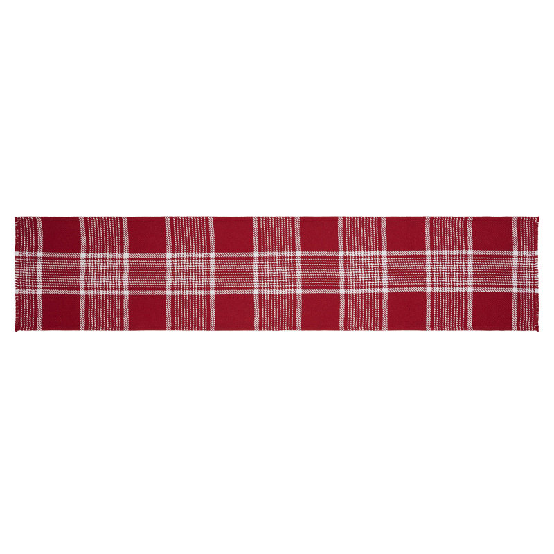 Wilf Red White Plaid Runner Fringed 12x48, 60 po x 12 po