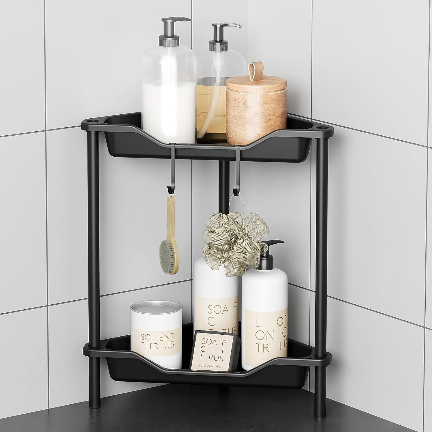 Brayden Studio® 2 Tier Floor Standing Corner Shower Caddy Organizer ...