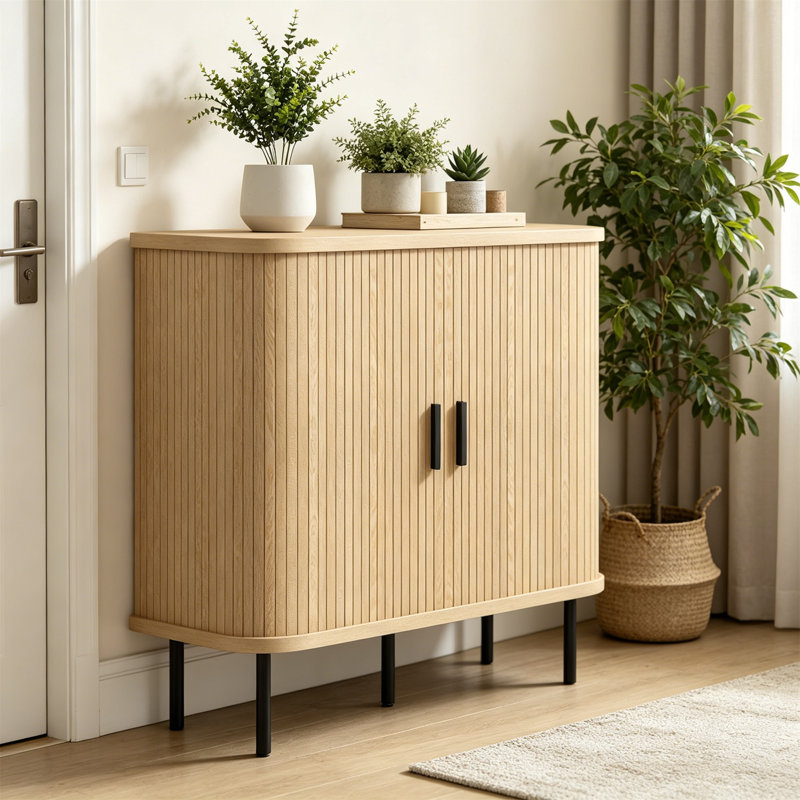 Metal Rectangle Accent Cabinet, 75cm H x 90cm W x 40cm D, Natural