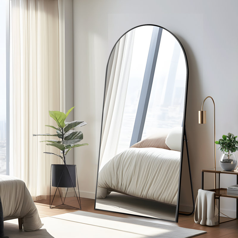 Grand miroir de plancher arqué pleine longueur, Noir, 75 po x 36 po