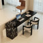Bureau rectangulaire noir massif + bois manufacturé + acrylique-249758409