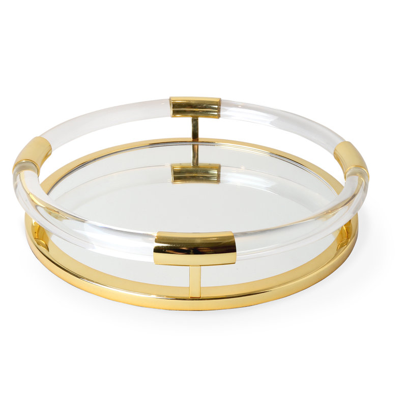Gold and Clear Round Brass Vanity Tray
