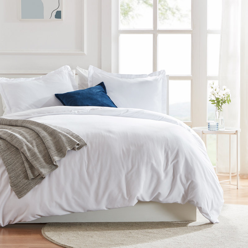 Ensemble de housse de couette en microfibre Trona, Housse de couette pour très grand lit et 2 très , Blanc