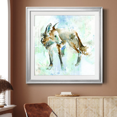 Renard sur fond bleu - peinture encadrée