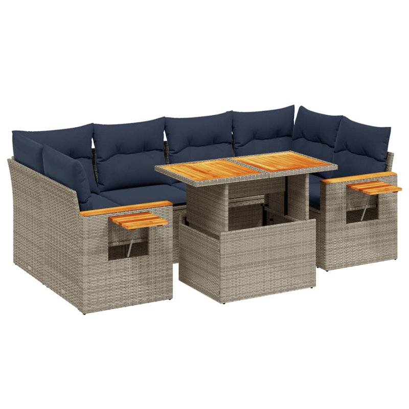  Ensemble de canapé de patio 7 pièces avec coussins en rotin de polyester, Gris, Bleu