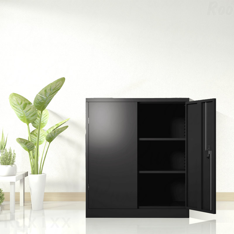 Metal Storage Organizer Cabinet With 2 Doors And 2 Shelves Secure Lockable Steel Storage Cabinet For Office Garage Warehouse