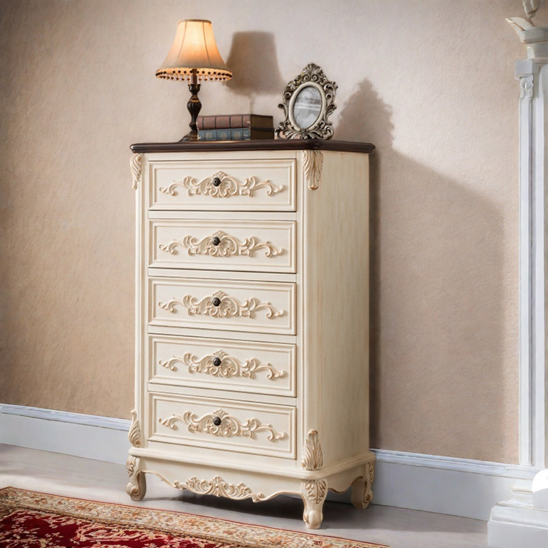 Commodes décoratives rétro en bois patiné, Blanc / Brun
