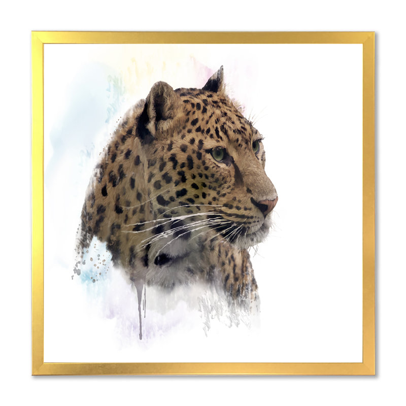 Portrait de léopard - peinture, H 36 po x l 36 po x P 1,5 po, Cadre photo doré