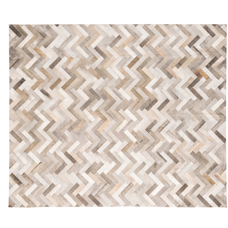 Espina Cowhide Geometric Area Rug in Gray
