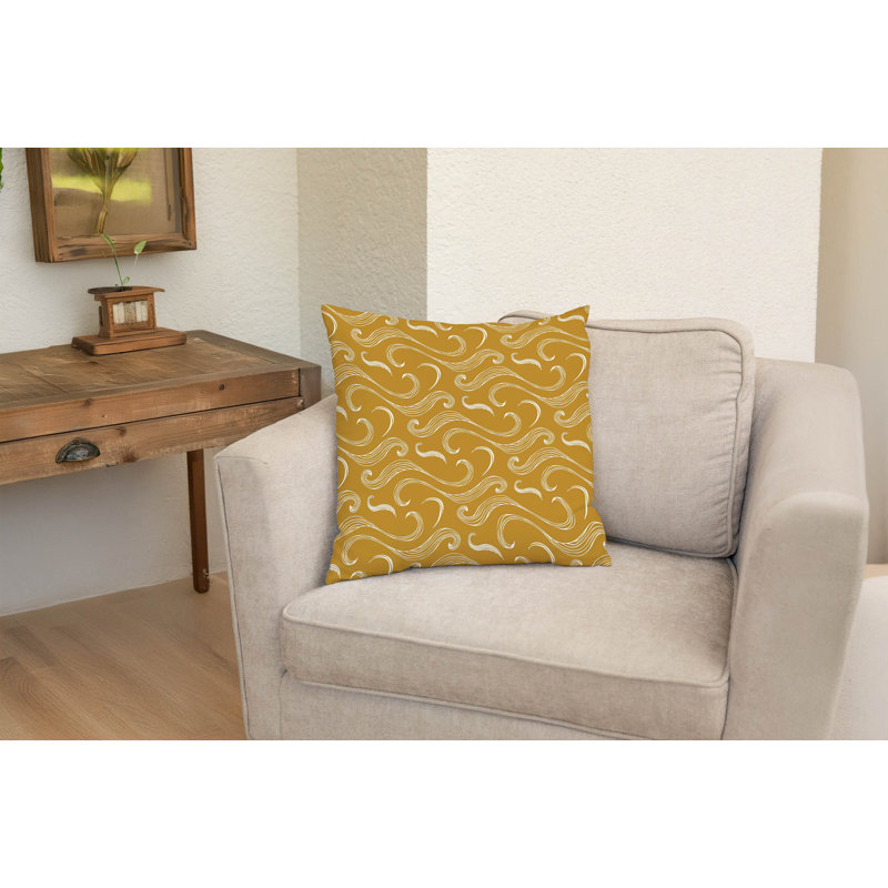Coussin décoratif océan, Carré 16 po, Ocre doré géométrique