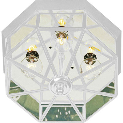 Plafonnier encastré géométrique blanc à 3 lumières avec panneaux en verre transparent Candelabra