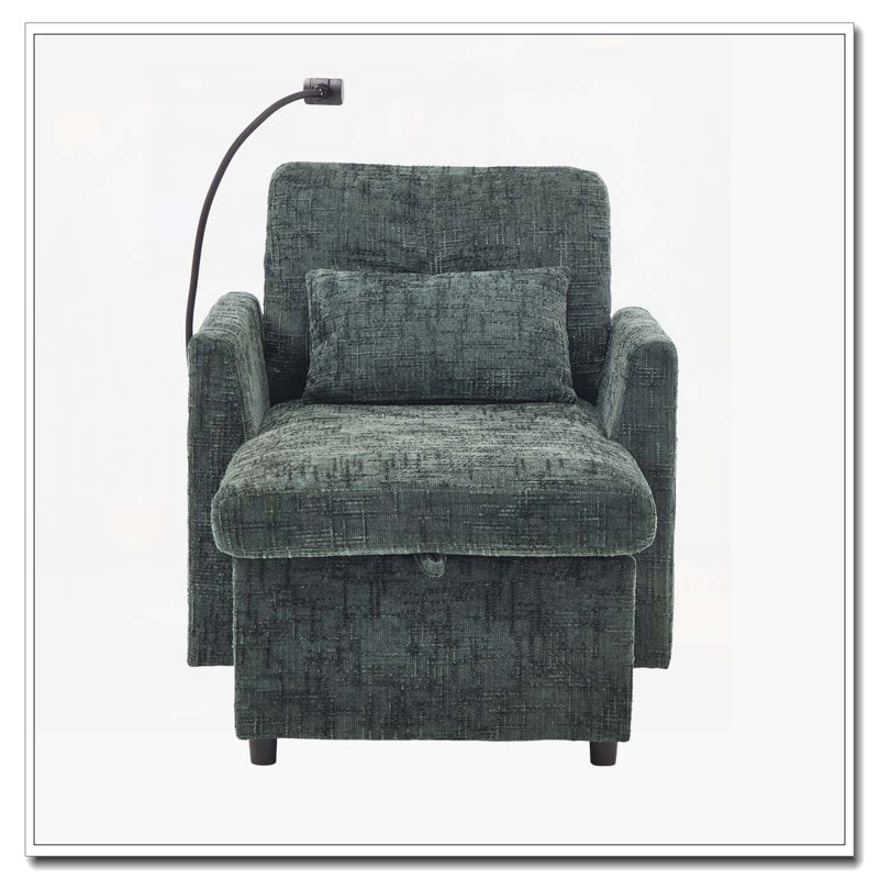 Chaise longue en chenille avec rangement, Emerald