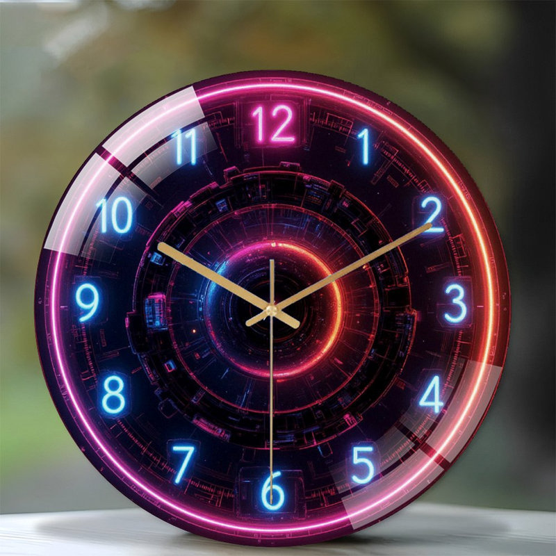 Horloge murale futuriste néon avec affichage numérique avec art - horloge murale moderne en verre 12 po