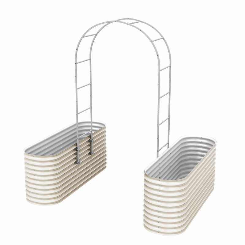 Lit de jardin surélevé 32 po de hauteur 32 po avec treillis 32 po, Blanc perle