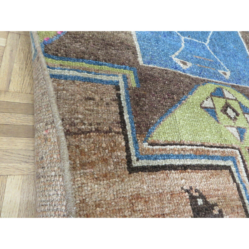 Tapis de couloir en laine noué à la main brun/bleu 3 pi 7 po x 8 pi 8 po Corentin Tapis décoratif